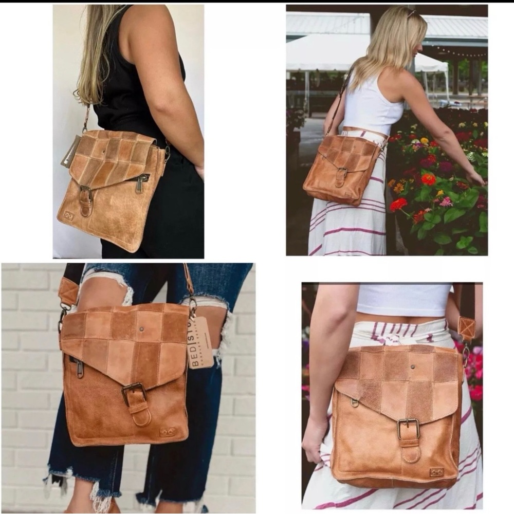 NWT Bed Stu Leather Venice Beach II Patchwork Crossbody Bag Tan MR MSRP $295 - Picture 14 of 14
